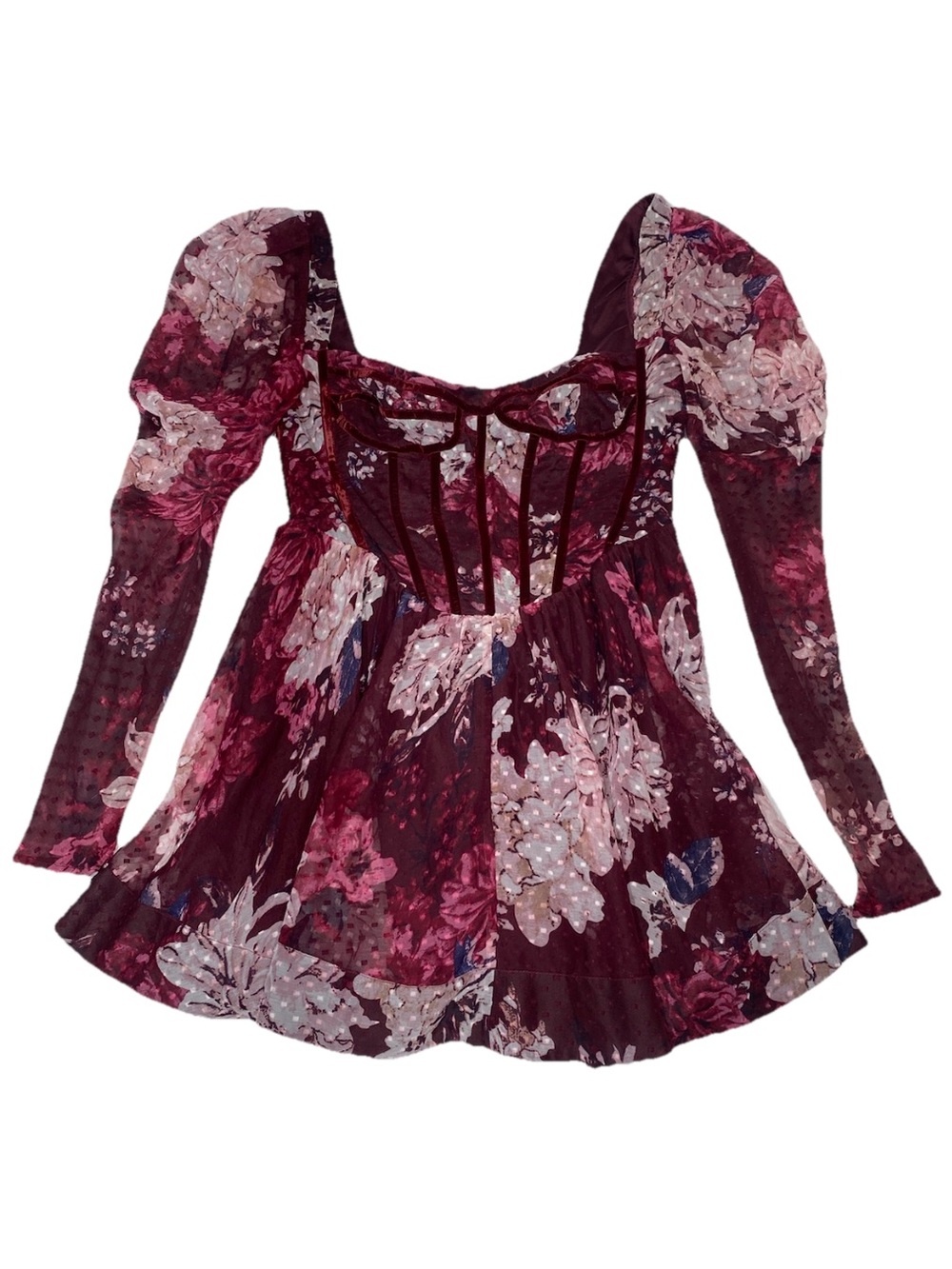 Bardot Evermore Corset Dress 8 Burgundy Floral Cottagecore Whimsigoth